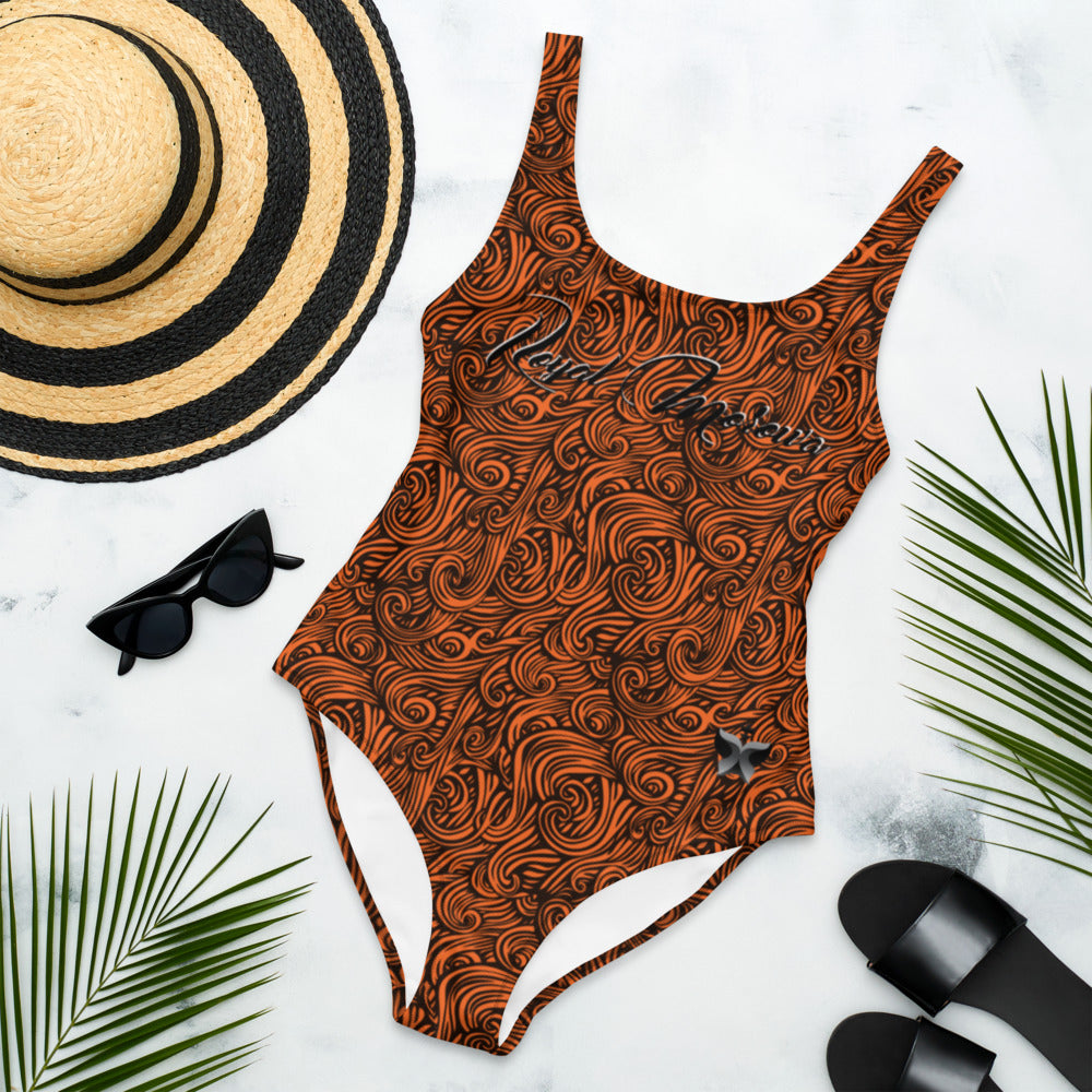 Orange Wave One-Piece Swimsuit