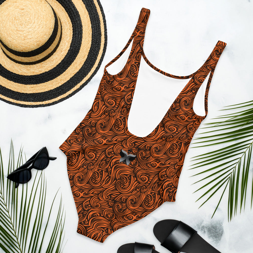 Orange Wave One-Piece Swimsuit