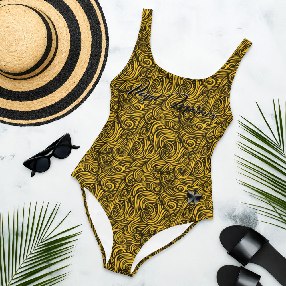 Yellow Wave One-Piece Swimsuit