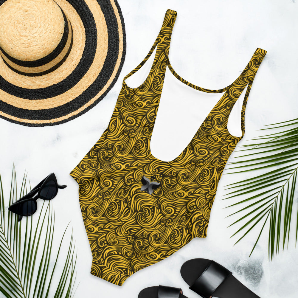 Yellow Wave One-Piece Swimsuit